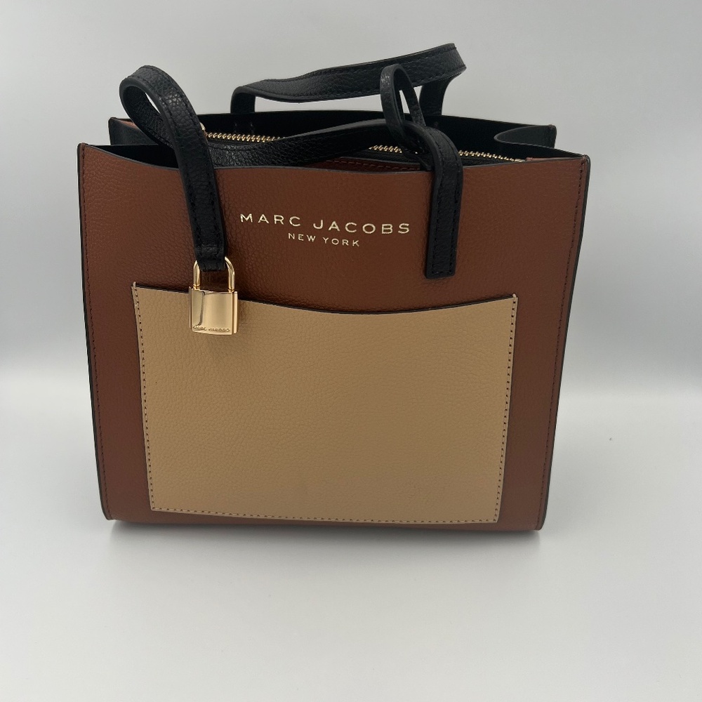 MARC JACOBS  Calfskin Mini Grid Tote Bag Chocolate Truffle